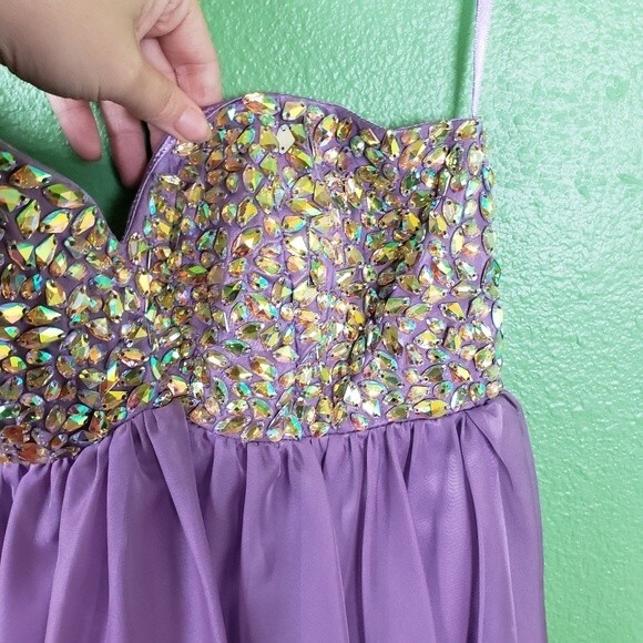 Eureka Women's Beaded Chiffon Mini Strapless Mini Evening Dress Size XS - Picture 6 of 11